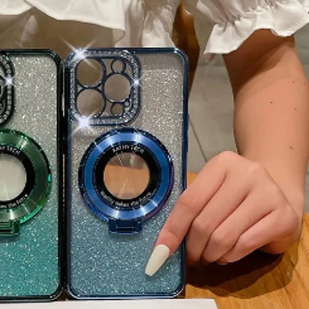 Blue Glitter iPhone 13pro Case with Ring Holder